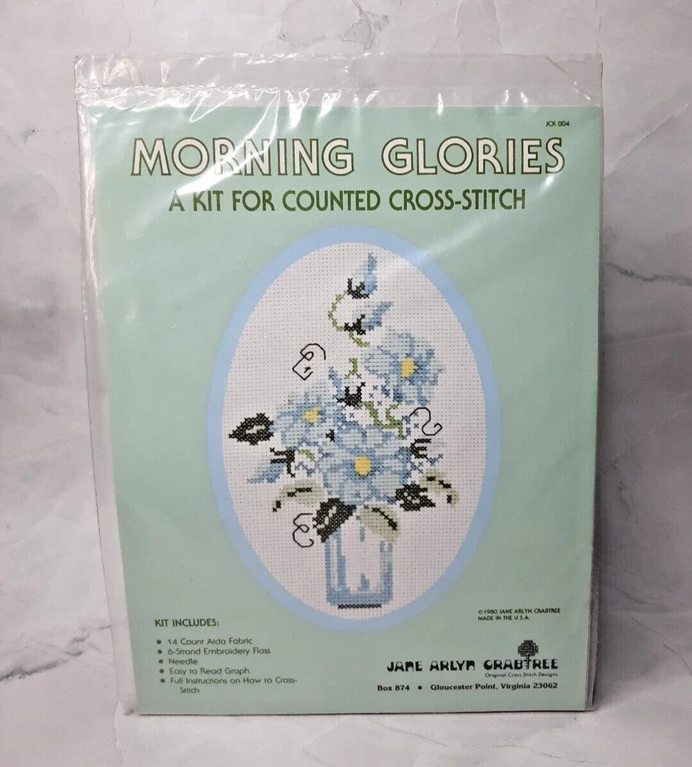Vintage Jane Arlyn Crabtree Counted Cross Stitch Kit Morning Glories JCK 004